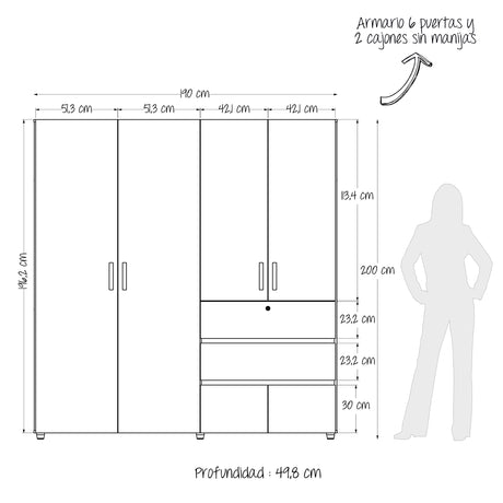 Closet Riga Gales y Wengue 190x200cm con Dos Cajones y con Seis Compartimientos - CLOSETS | Bylmo
