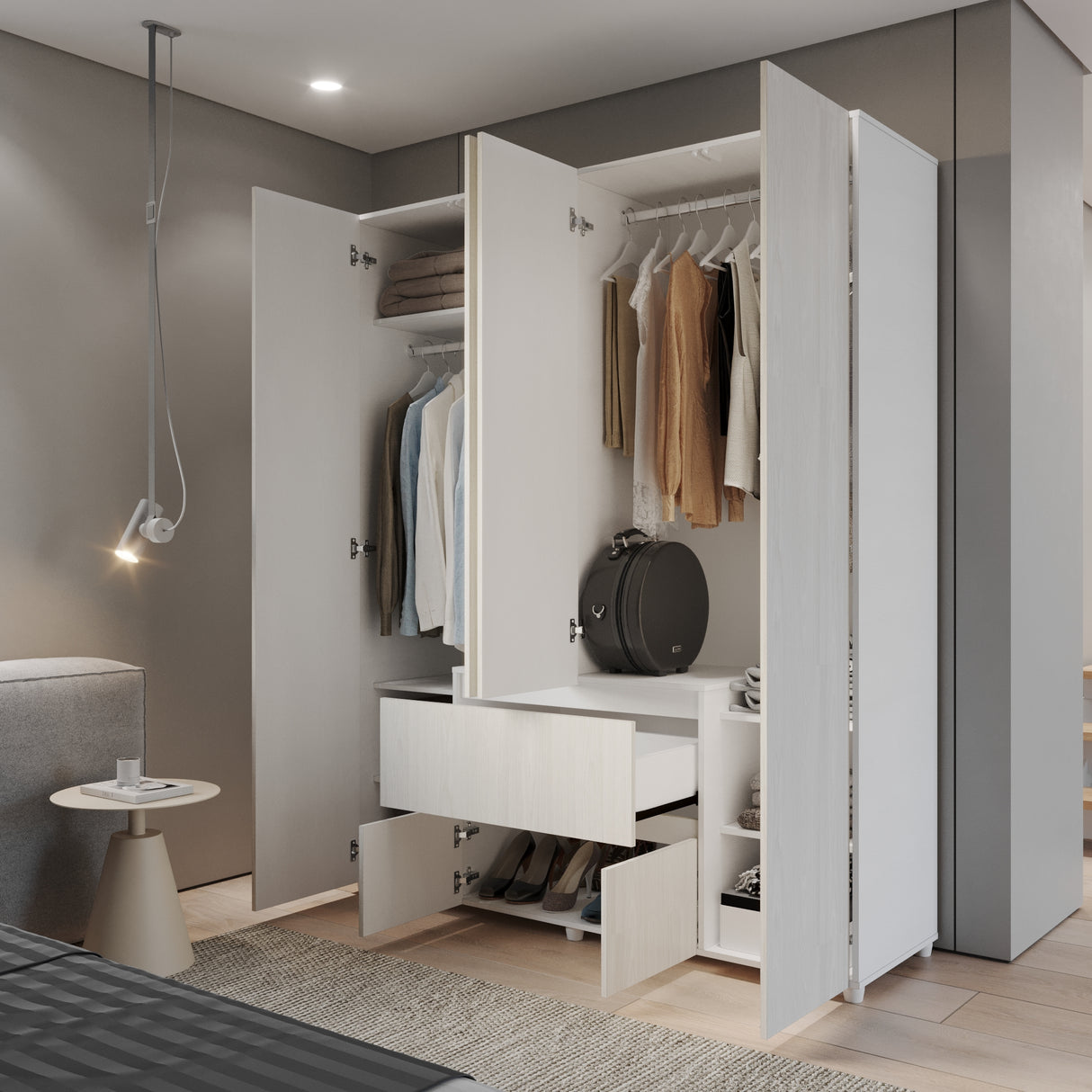 Closet Lemnos Niebla y Blanco 160x200cm con Dos Cajones y con Ocho Compartimientos - CLOSETS | Bylmo