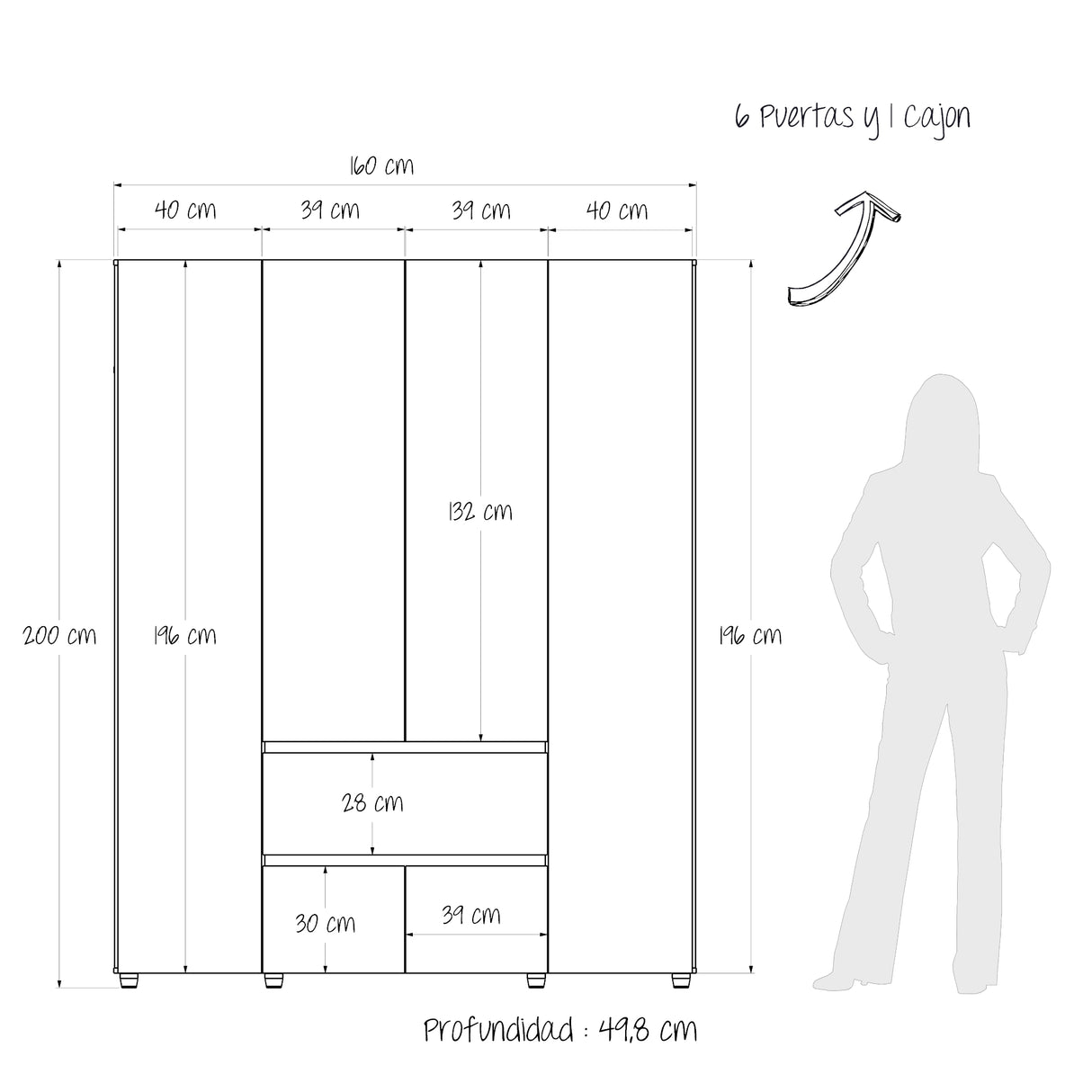 Closet Lemnos Gales y Wengue 160x200cm con Dos Cajones y con Ocho Compartimientos - CLOSETS | Bylmo