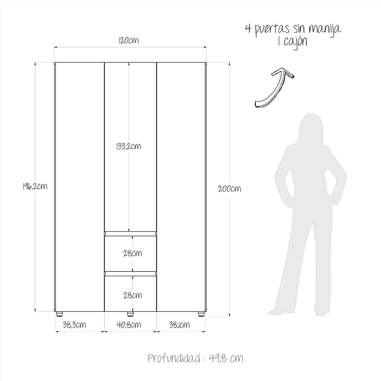Closet Lemnos Niebla y Blanco 120x200cm con Un Cajón y con Siete Compartimientos - CLOSETS | Bylmo