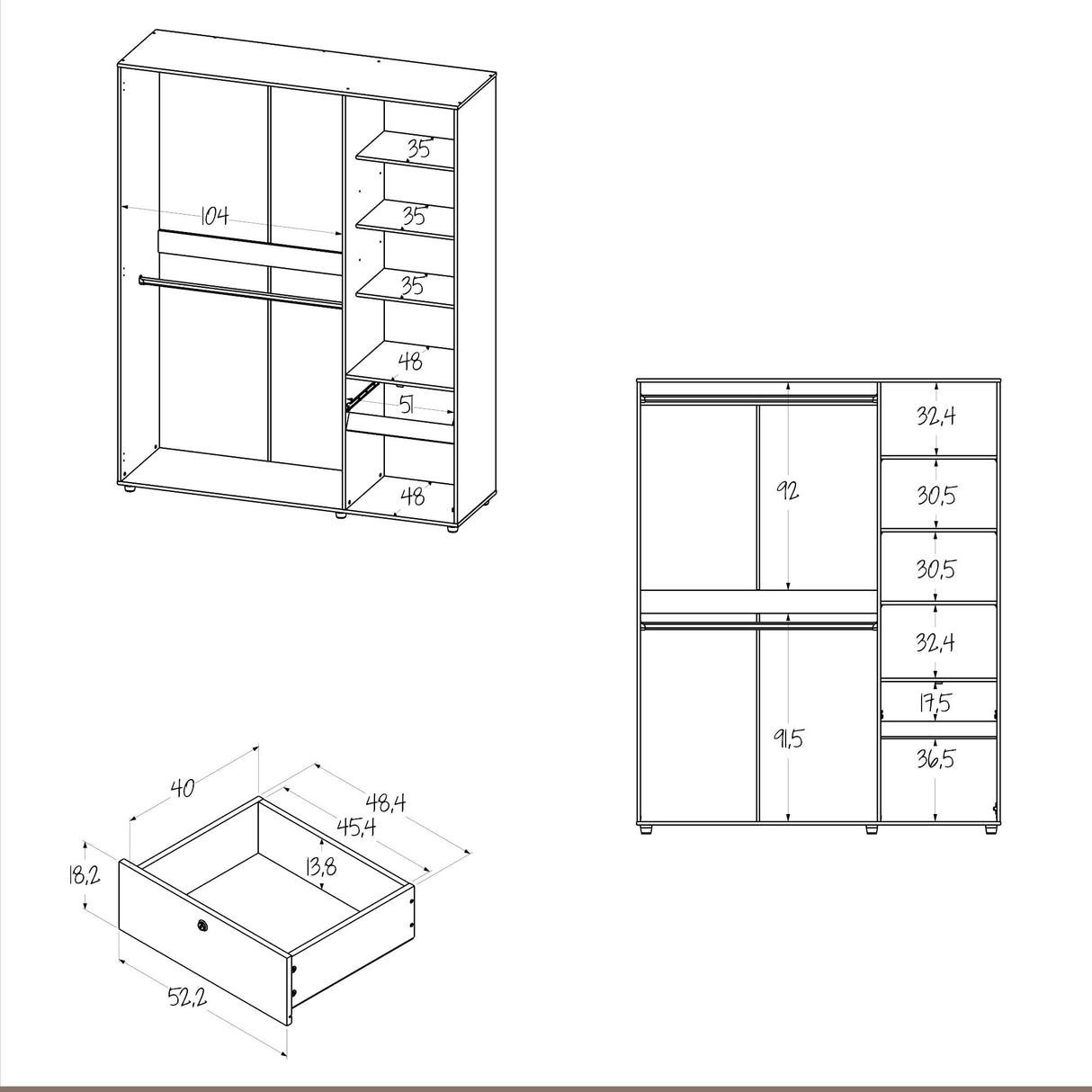 Closet Perla Fume y Wengue 160x200cm con Un Cajón con Seis Compartimientos y con Espejo - CLOSETS | Bylmo