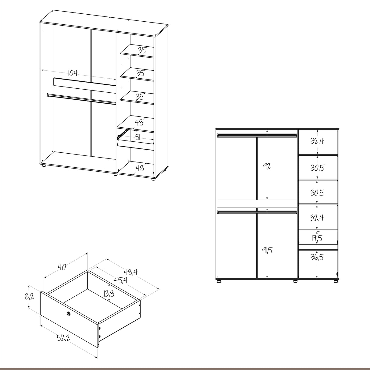 Closet Perla Ceniza y Blanco 160x200cm con Un Cajón con Seis Compartimientos y con Espejo - CLOSETS | Bylmo