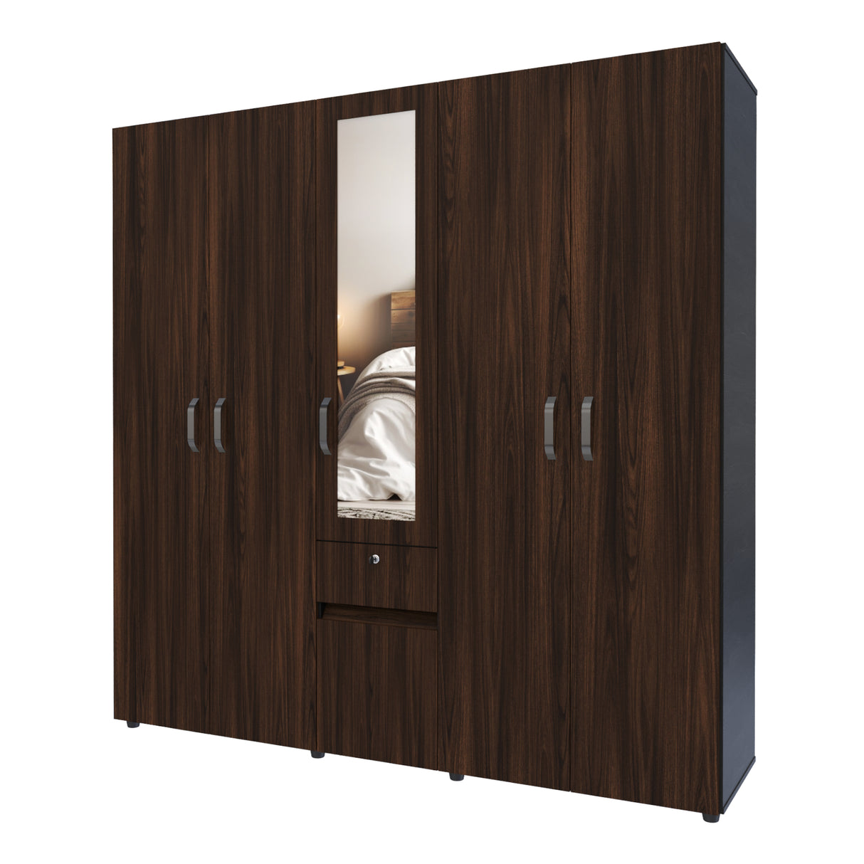 Closet Perla Fume y Wengue 200x200cm con Un Cajón con Siete Compartimientos y con Espejo - CLOSETS | Bylmo