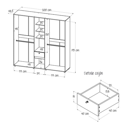 Closet Perla Fume y Wengue 200x200cm con Un Cajón con Siete Compartimientos y con Espejo - CLOSETS | Bylmo