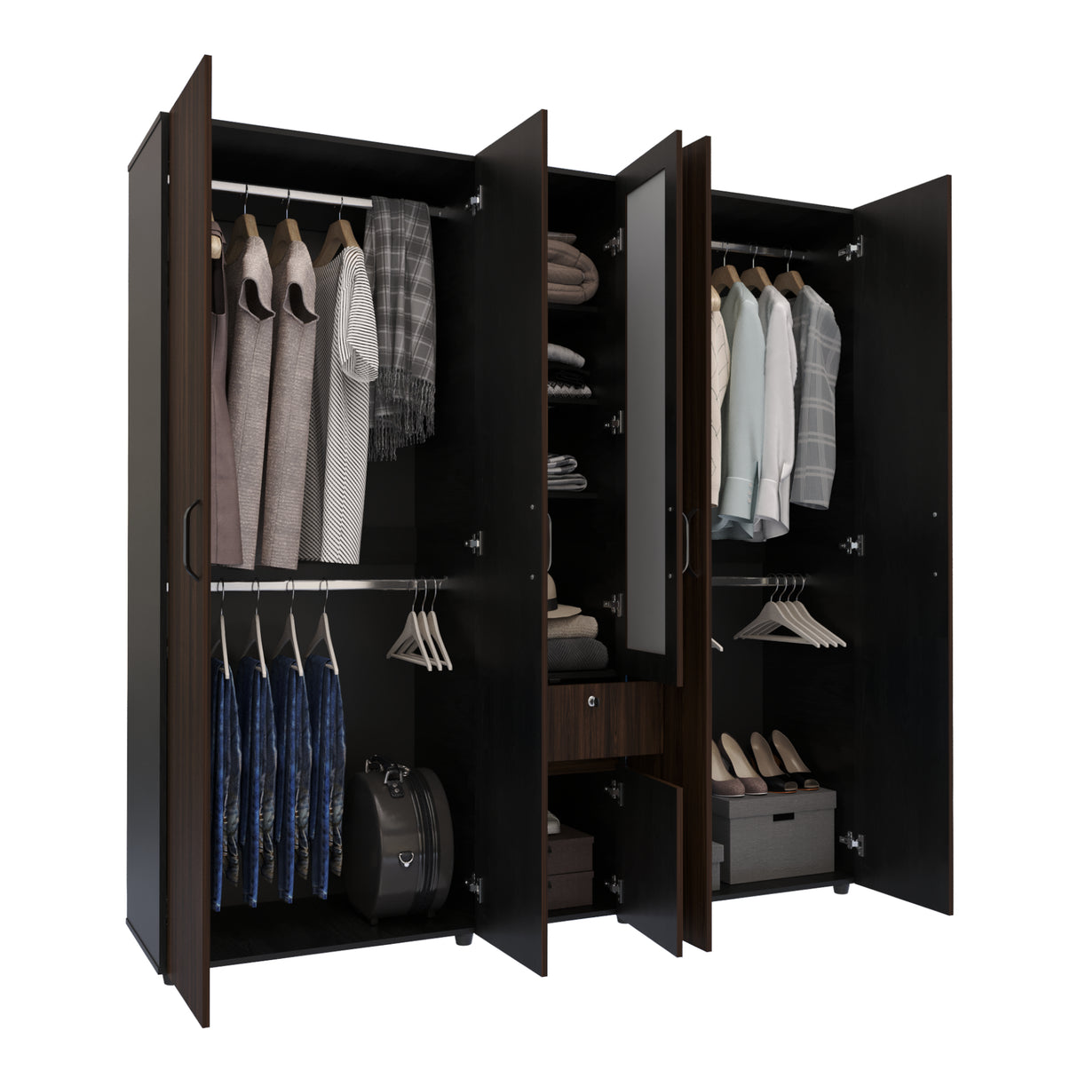 Closet Perla Fume y Wengue 200x200cm con Un Cajón con Siete Compartimientos y con Espejo - CLOSETS | Bylmo