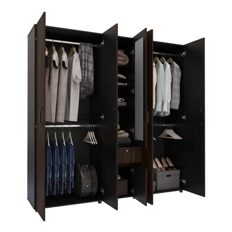 Closet Perla Fume y Wengue 200x200cm con Un Cajón con Siete Compartimientos y con Espejo - CLOSETS | Bylmo