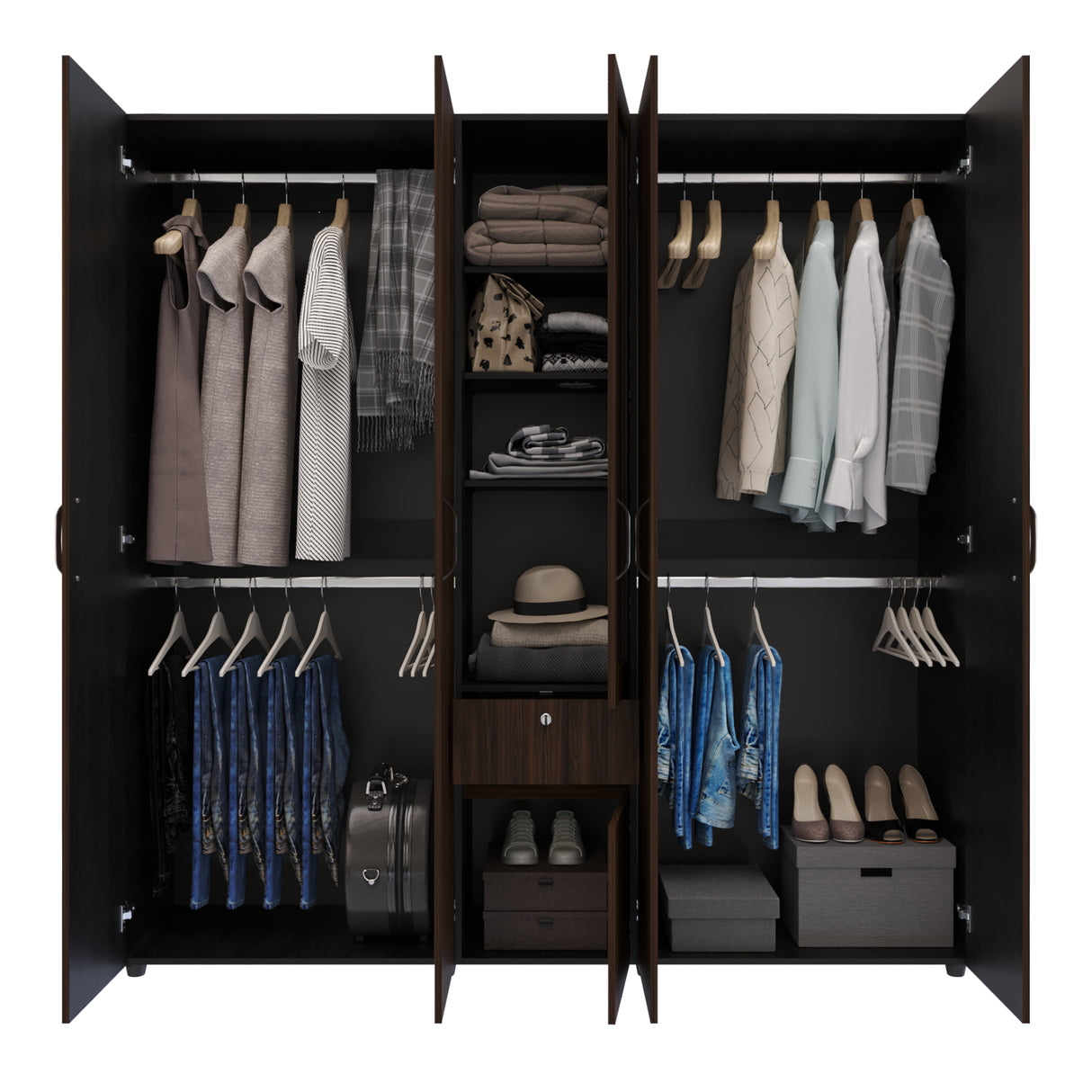 Closet Perla Fume y Wengue 200x200cm con Un Cajón con Siete Compartimientos y con Espejo - CLOSETS | Bylmo