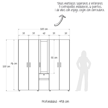 Closet Perla Niebla y Blanco 200x200cm con Un Cajón con Siete Compartimientos y con Espejo - CLOSETS | Bylmo