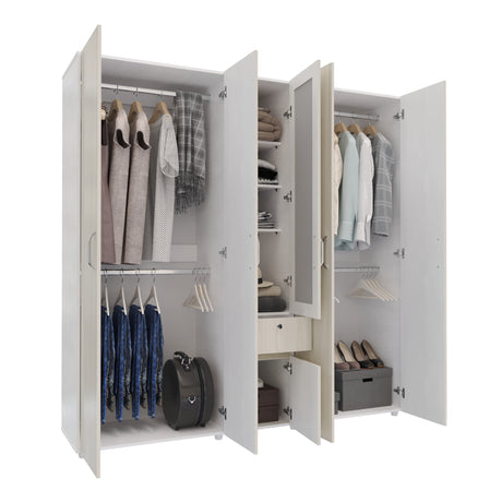 Closet Perla Niebla y Blanco 200x200cm con Un Cajón con Siete Compartimientos y con Espejo - CLOSETS | Bylmo