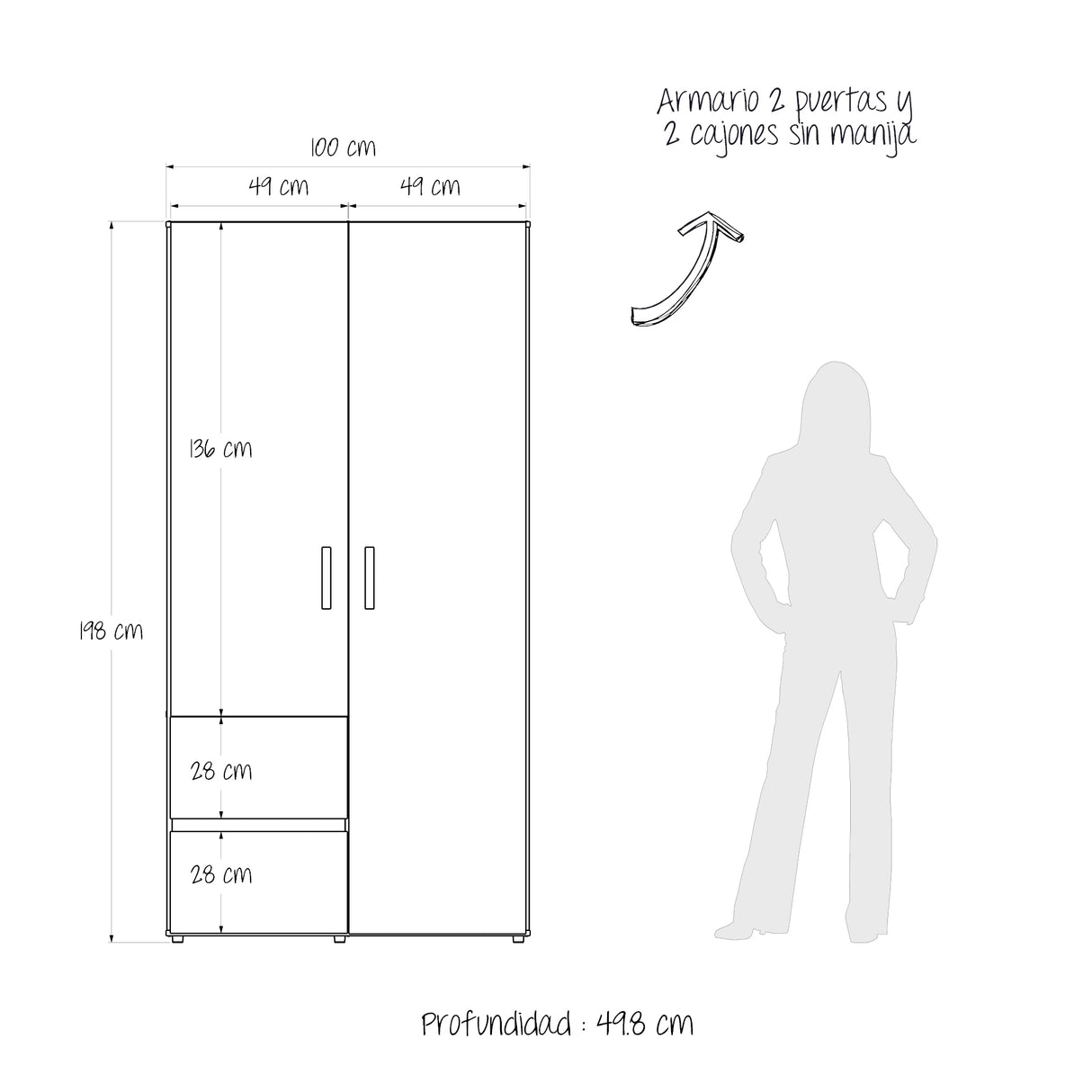 Closet Malabo Duna y Blanco 100x198cm con Dos Cajones y con Dos Compartimientos - CLOSETS | Bylmo
