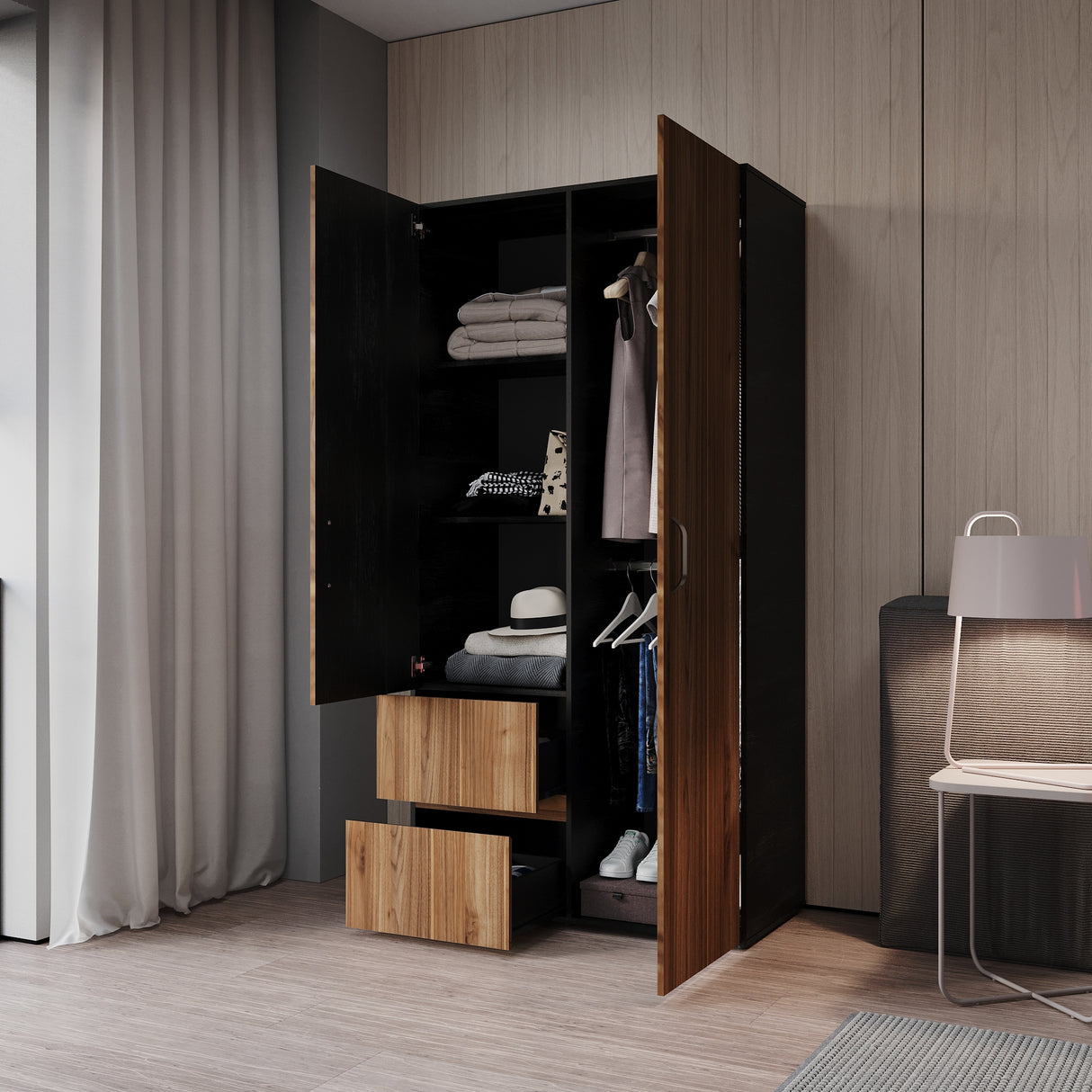 Closet Malabo Gales y Wengue 100x198cm con Dos Cajones y con Dos Compartimientos - CLOSETS | Bylmo