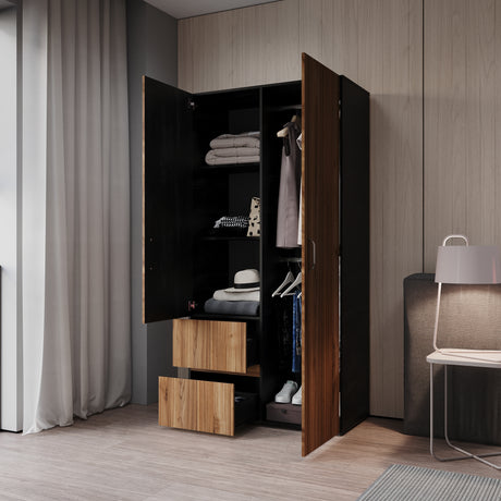 Closet Malabo Gales y Wengue 100x198cm con Dos Cajones y con Dos Compartimientos - CLOSETS | Bylmo