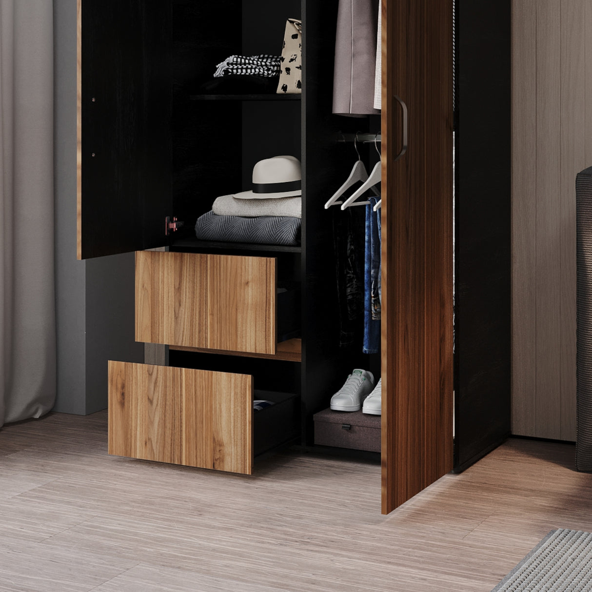 Closet Malabo Gales y Wengue 100x198cm con Dos Cajones y con Dos Compartimientos - CLOSETS | Bylmo