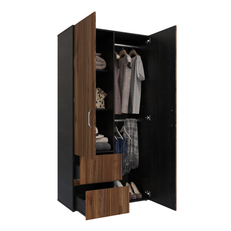 Closet Malabo Gales y Wengue 100x198cm con Dos Cajones y con Dos Compartimientos - CLOSETS | Bylmo