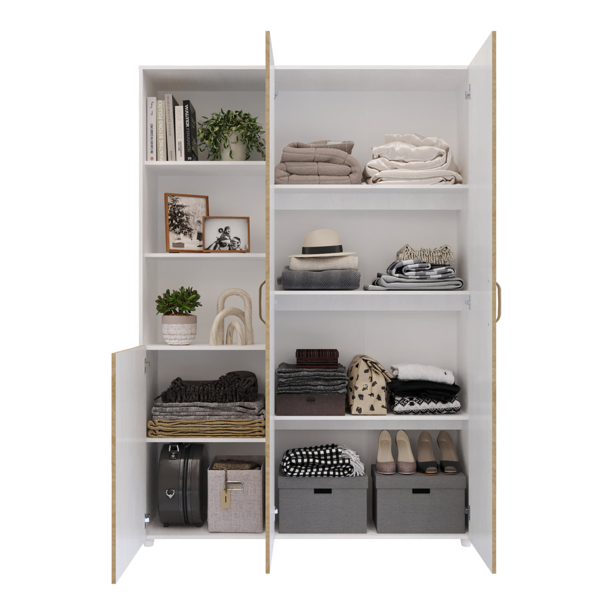 Closet Jazmin Blanco y Rovere 140x200cm sin Cajones y con Nueve Compartimientos - CLOSETS | Bylmo