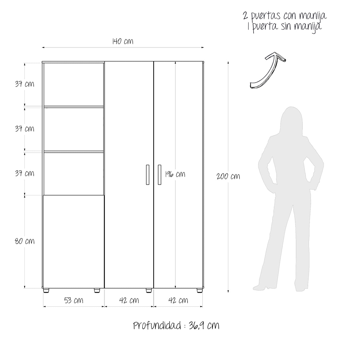 Closet Jazmin Wengue y Fume 140x200cm sin Cajones y con Nueve Compartimientos - CLOSETS | Bylmo