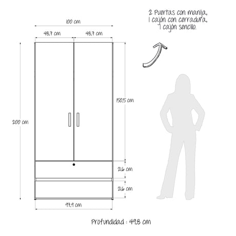 Closet Tripoli Wengue y Duna 100x200cm con Dos Cajones y con Dos Compartimientos - CLOSETS | Bylmo