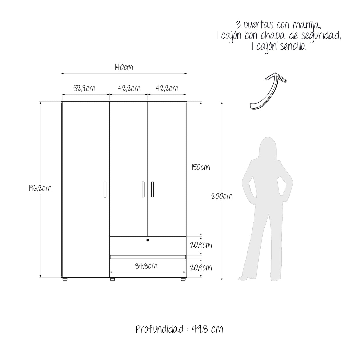 Closet Tripoli Blanco y Niebla 140x200cm con Dos Cajones y con Seis Compartimientos - CLOSETS | Bylmo