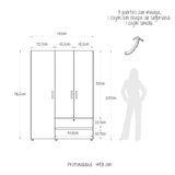 Closet Tripoli Blanco y Niebla 140x200cm con Dos Cajones y con Seis Compartimientos - CLOSETS | Bylmo