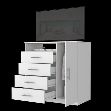 Cómoda Peru Blanco 91x89.2cm de Cinco Hileras con Cuatro Cajones y con Espacio para TV - CAJONERAS Y COMODAS | Bylmo
