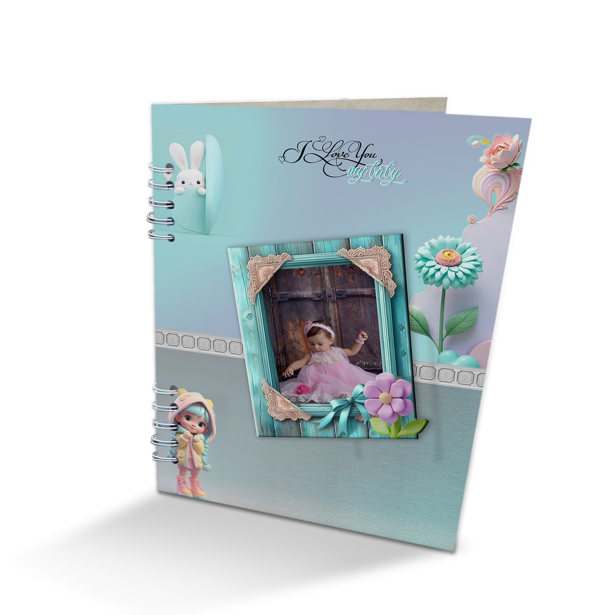 Álbum de Fotos Niña Flor Verde 24x32cm Argollado de Veinte Páginas - ALBUMES DE FOTOS | Bylmo
