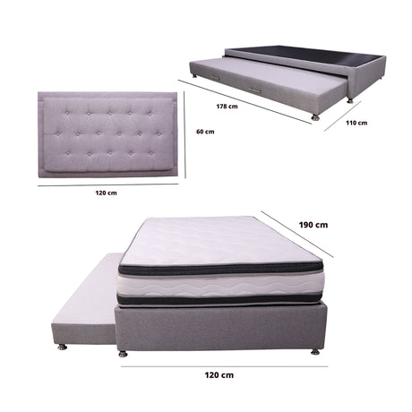 Cama Tarima Nido Blaser Gris Semidoble 120 X 190 Cm con Colchón con Almohada y con Cabecero - CAMAS | Bylmo