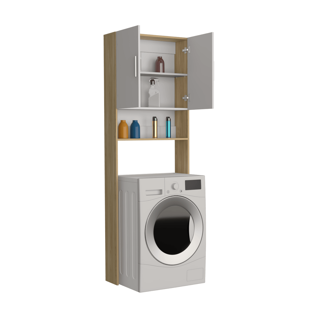 Ahorrador de Espacio Spencer Blanco y Fresno Europeo 69.6x200cm para Lavadora con Patas - MUEBLES DE ASEO Y ROPAS | Bylmo