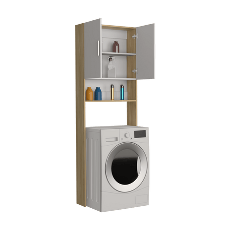 Ahorrador de Espacio Spencer Blanco y Fresno Europeo 69.6x200cm para Lavadora con Patas - MUEBLES DE ASEO Y ROPAS | Bylmo