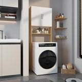 Ahorrador de Espacio Spencer Blanco y Fresno Europeo 69.6x200cm para Lavadora con Patas - MUEBLES DE ASEO Y ROPAS | Bylmo