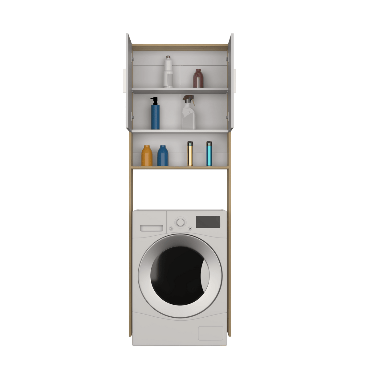 Ahorrador de Espacio Spencer Blanco y Fresno Europeo 69.6x200cm para Lavadora con Patas - MUEBLES DE ASEO Y ROPAS | Bylmo
