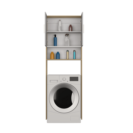 Ahorrador de Espacio Spencer Blanco y Fresno Europeo 69.6x200cm para Lavadora con Patas - MUEBLES DE ASEO Y ROPAS | Bylmo