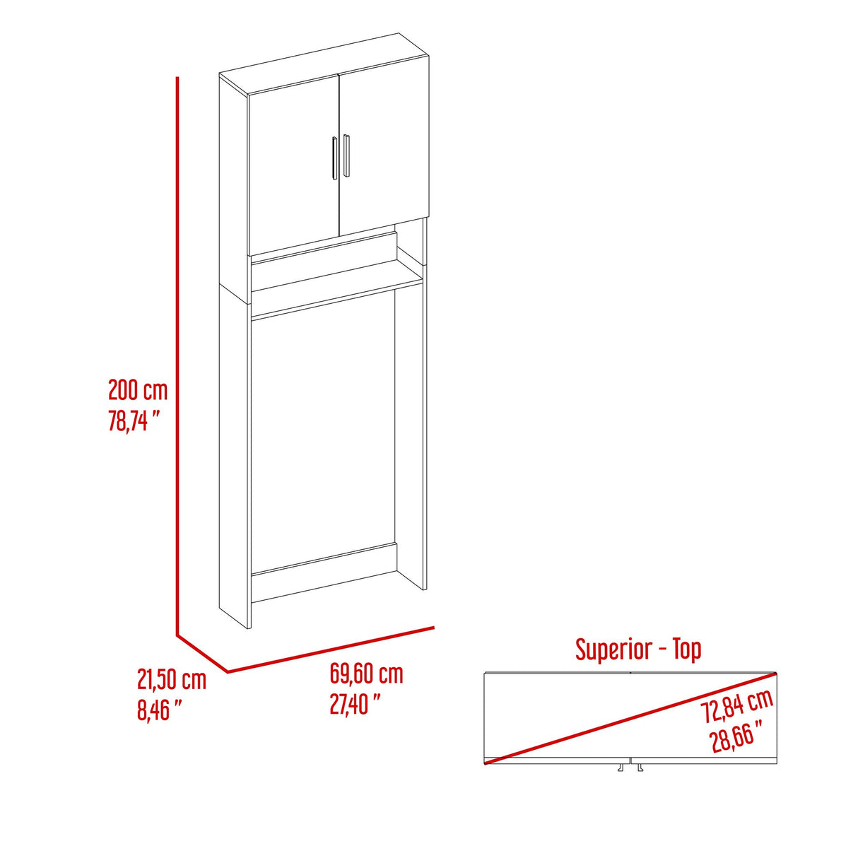 Ahorrador de Espacio Spencer Blanco y Fresno Europeo 69.6x200cm para Lavadora con Patas - MUEBLES DE ASEO Y ROPAS | Bylmo