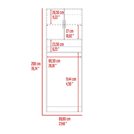 Ahorrador de Espacio Spencer Blanco y Fresno Europeo 69.6x200cm para Lavadora con Patas - MUEBLES DE ASEO Y ROPAS | Bylmo