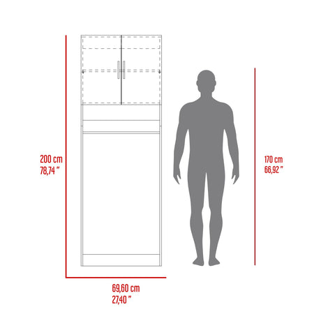 Ahorrador de Espacio Spencer Blanco y Fresno Europeo 69.6x200cm para Lavadora con Patas - MUEBLES DE ASEO Y ROPAS | Bylmo