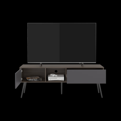 Mesa para TV Zurich Milan y Plomo 158.4x58.4cm para TV Hasta 70" Pulgadas con Tres Compartimientos y con Un Cajón - MUEBLES DE TV | Bylmo