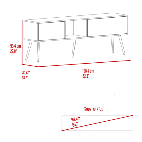 Mesa para TV Zurich Milan y Plomo 158.4x58.4cm para TV Hasta 70" Pulgadas con Tres Compartimientos y con Un Cajón - MUEBLES DE TV | Bylmo