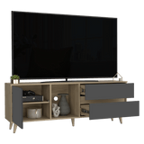 Rack de TV Salem Fresno y Plomo 158.4x58.4cm para TV Hasta 65" Pulgadas con Cinco Compartimientos y con Dos Cajones - MUEBLES DE TV | Bylmo