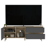 Rack de TV Salem Fresno y Plomo 158.4x58.4cm para TV Hasta 65" Pulgadas con Cinco Compartimientos y con Dos Cajones - MUEBLES DE TV | Bylmo
