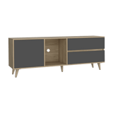 Rack de TV Salem Fresno y Plomo 158.4x58.4cm para TV Hasta 65" Pulgadas con Cinco Compartimientos y con Dos Cajones - MUEBLES DE TV | Bylmo