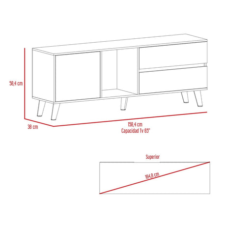 Rack de TV Salem Fresno y Plomo 158.4x58.4cm para TV Hasta 65" Pulgadas con Cinco Compartimientos y con Dos Cajones - MUEBLES DE TV | Bylmo