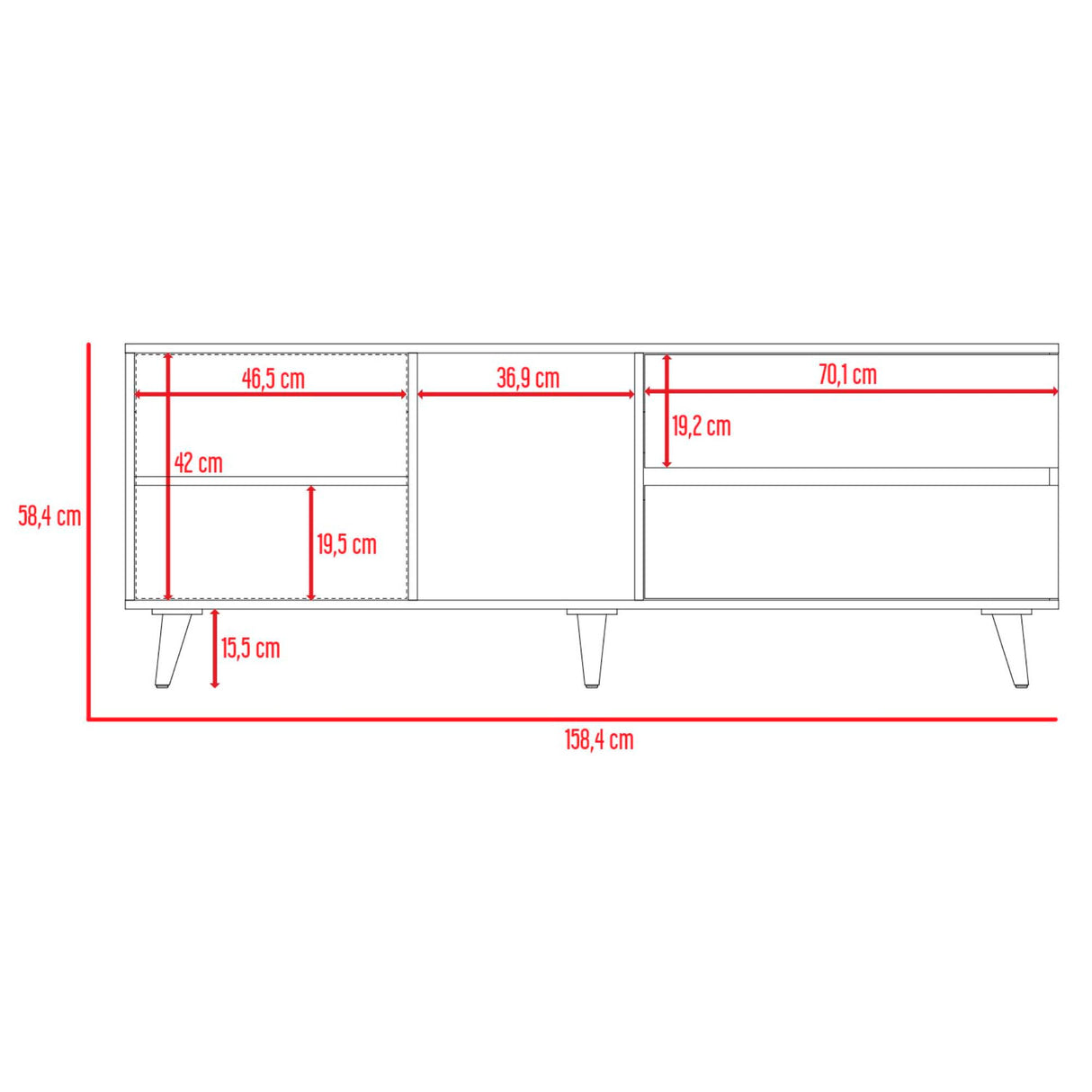Rack de TV Salem Fresno y Plomo 158.4x58.4cm para TV Hasta 65" Pulgadas con Cinco Compartimientos y con Dos Cajones - MUEBLES DE TV | Bylmo