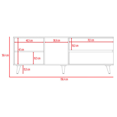 Rack de TV Salem Fresno y Plomo 158.4x58.4cm para TV Hasta 65" Pulgadas con Cinco Compartimientos y con Dos Cajones - MUEBLES DE TV | Bylmo
