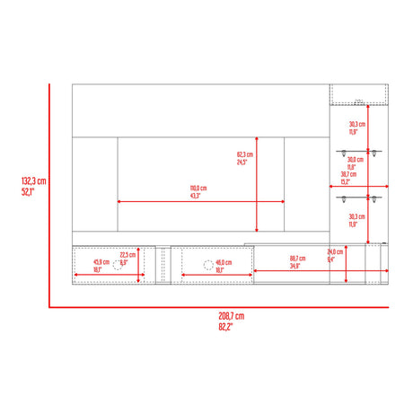 Panel de TV Isolde Capri y Fresno 208.7x132.2cm para TV Hasta 70" Pulgadas con Seis Compartimientos - MUEBLES DE TV | Bylmo