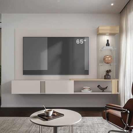 Panel de TV Isolde Capri y Fresno 208.7x132.2cm para TV Hasta 70" Pulgadas con Seis Compartimientos - MUEBLES DE TV | Bylmo