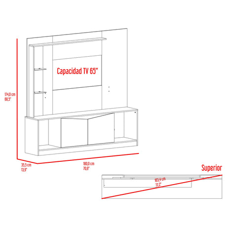 Centro de Entretenimiento Cuera Capri y Wengue 180x174cm para TV Hasta 60" Pulgadas con Seis Compartimientos - MUEBLES DE TV | Bylmo