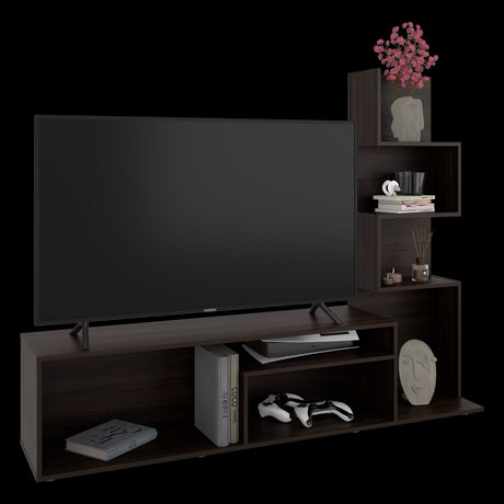 Mesa para TV Lugano Nogal 170x134.4cm para TV Hasta 55" Pulgadas con Siete Compartimientos - MUEBLES DE TV | Bylmo