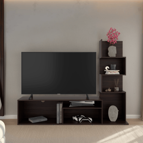 Mesa para TV Lugano Nogal 170x134.4cm para TV Hasta 55" Pulgadas con Siete Compartimientos - MUEBLES DE TV | Bylmo