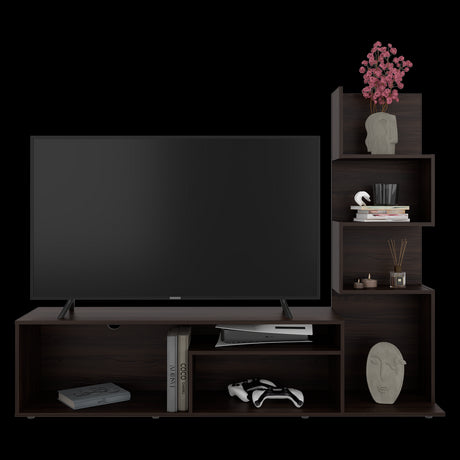 Mesa para TV Lugano Nogal 170x134.4cm para TV Hasta 55" Pulgadas con Siete Compartimientos - MUEBLES DE TV | Bylmo