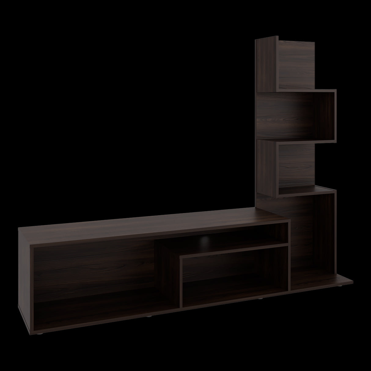 Mesa para TV Lugano Nogal 170x134.4cm para TV Hasta 55" Pulgadas con Siete Compartimientos - MUEBLES DE TV | Bylmo