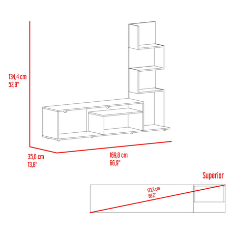 Mesa para TV Lugano Nogal 170x134.4cm para TV Hasta 55" Pulgadas con Siete Compartimientos - MUEBLES DE TV | Bylmo